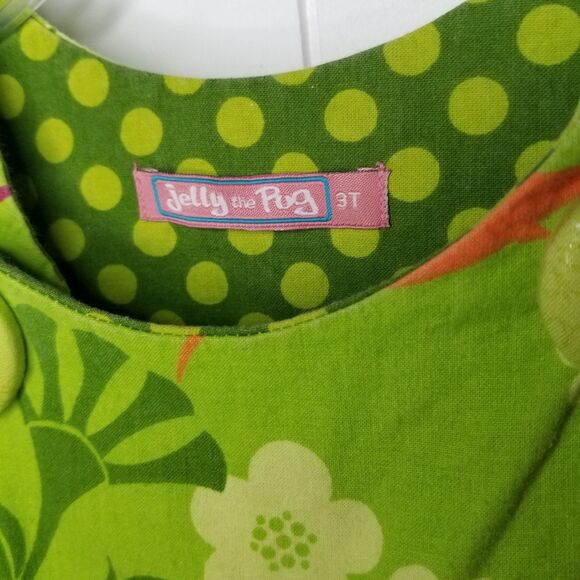Jelly the Pug Dress Girls Size 3T Sleeveless Green - Picture 4 of 9